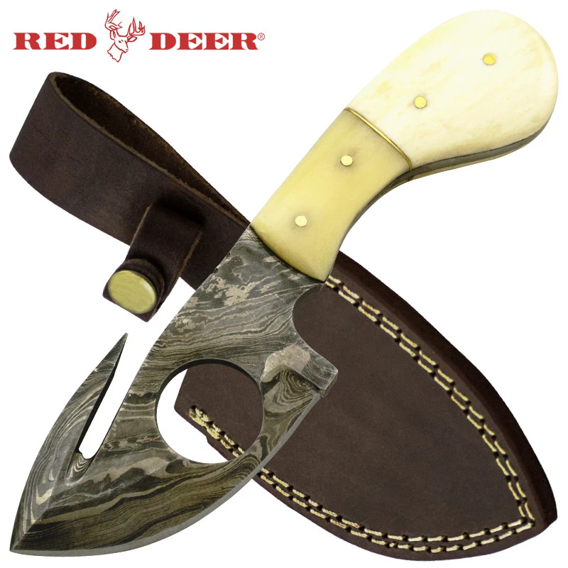 Red Deer 2 Tone Bone Handle Damascus Knife